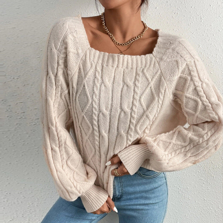 Drune | Strickbluse mit Quadratischem Ausschnitt Weich und Elegant Kabelstrick