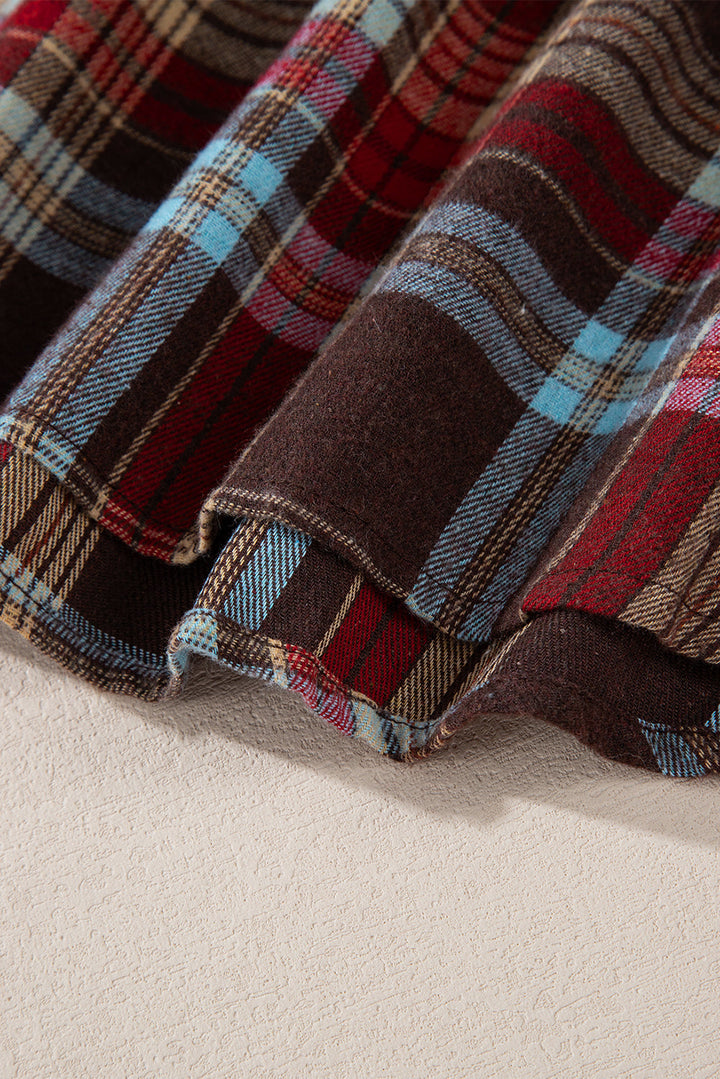 Drune | Feuerrote Plus-Size Karokängurutaschen Kapuzenpullover mit Kordelzug