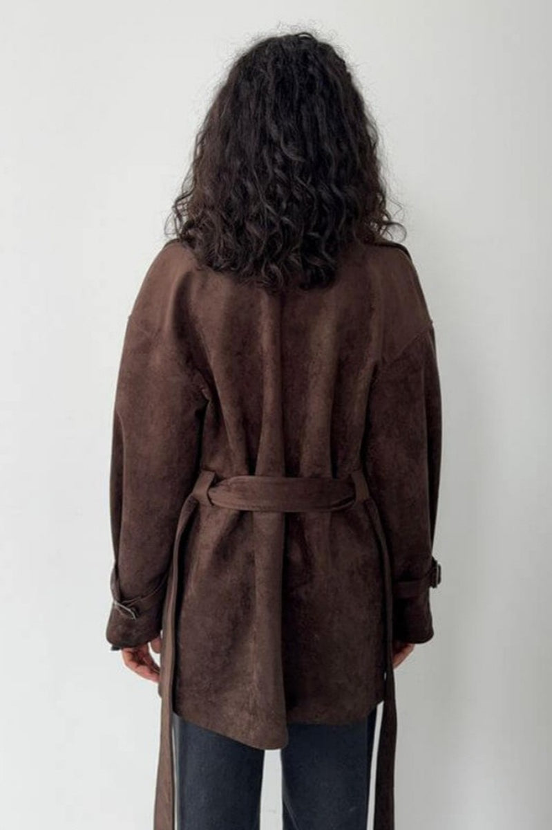 Drune | Wildleder Revers Taillenbund Jacke Mantel