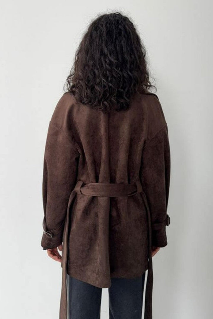 Drune | Wildleder Revers Taillenbund Jacke Mantel