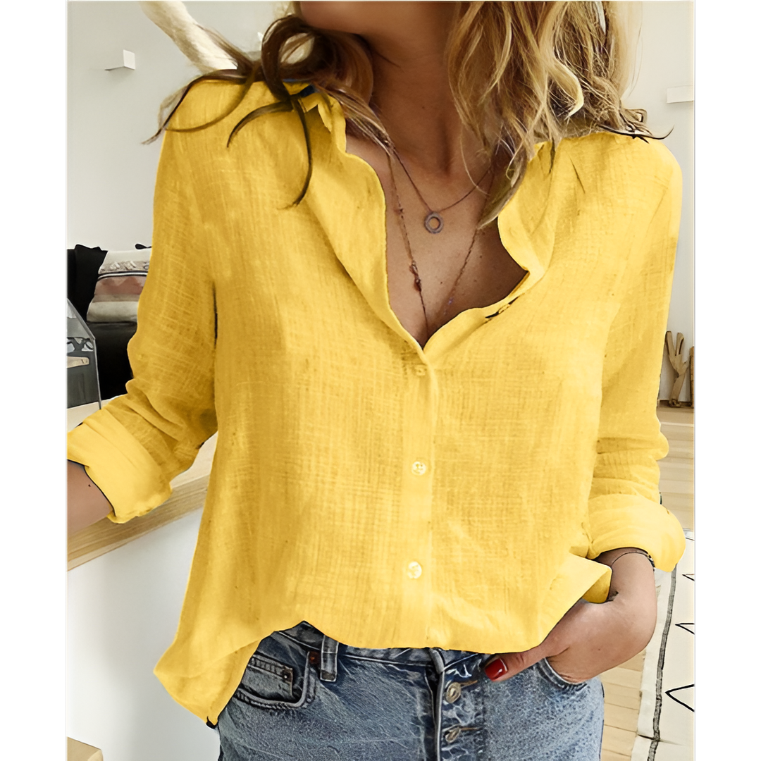 Drune | Klassische Leinenbluse mit Knopfverschluss für Damen