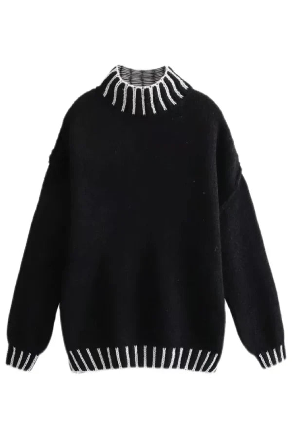 Drune | Cozy roll-neck sweater with color block pattern