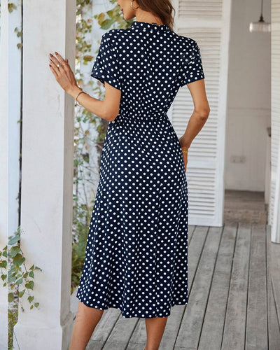 Drune | Punkte-Muster Kleid mit Bindeband und Knöpfen