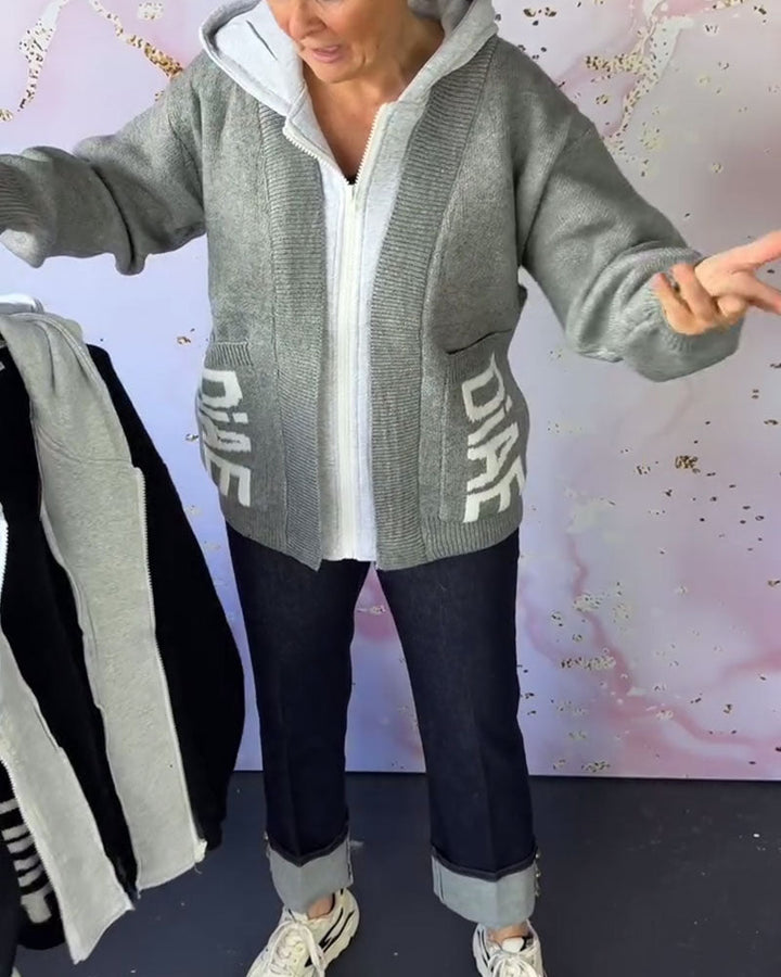 Drune | Langärmliger Pullover Mantel mit Buchstaben