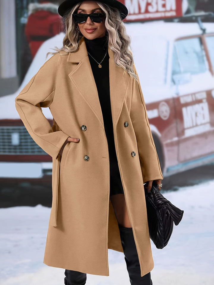 Drune | Trenchcoat mit Gürtel und einfarbigen Taschen für Damen - Ideal für jede Jahreszeit