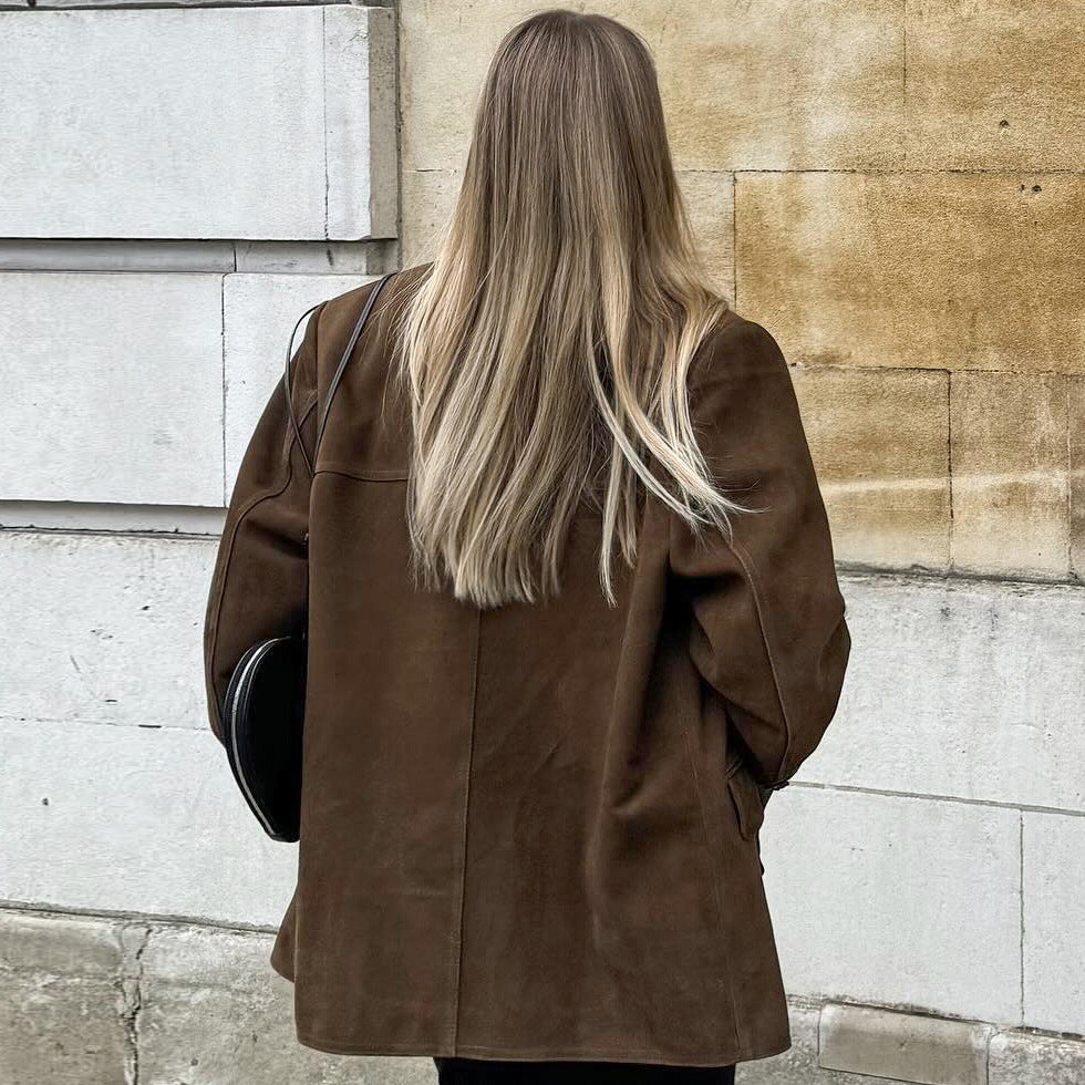 Drune | Braune Jacke in Wildleder Optik Eleganz und Komfort für Kühle Tage
