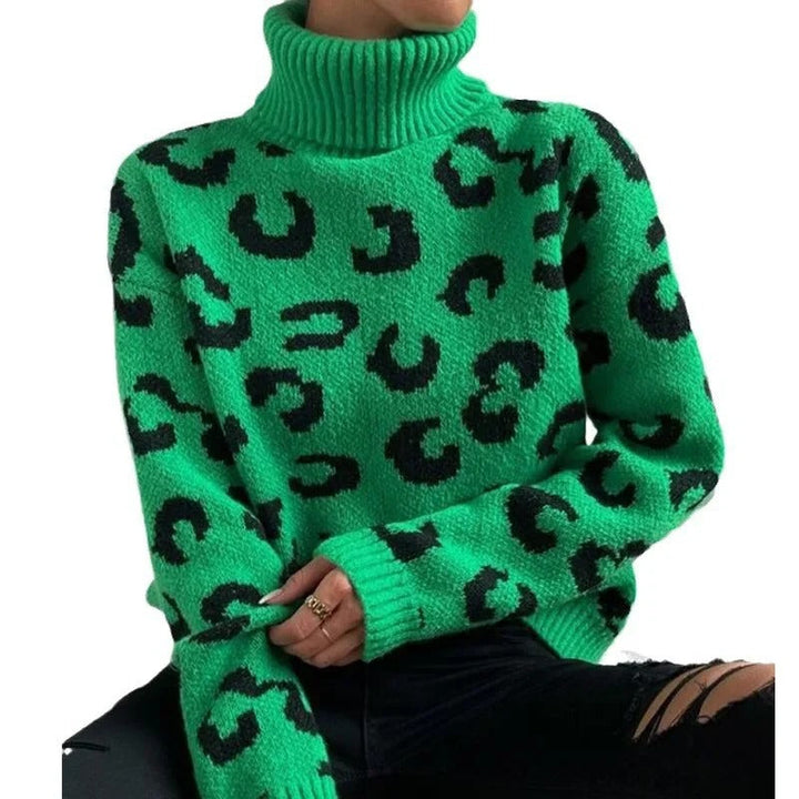 Drune | Lässiger Rollkragen-Strickpullover mit Leopardenmuster