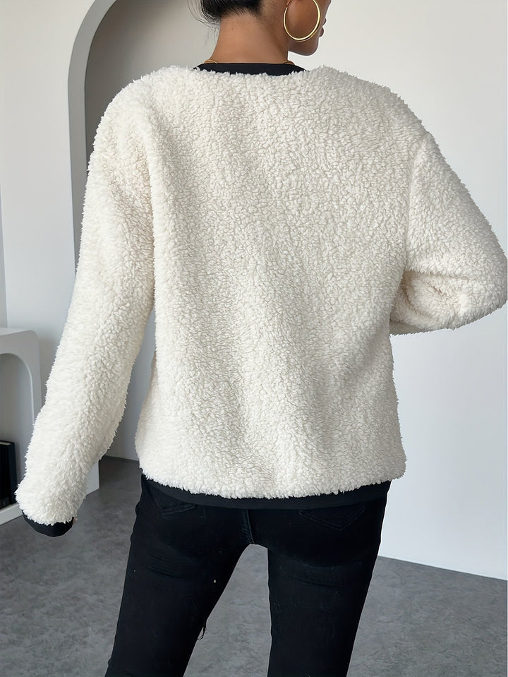 Drune | Kurze Teddyjacke mit Kontrastkanten Polyester Stilvoll und Bequem