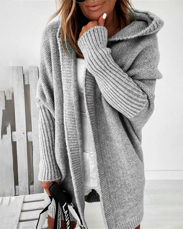 Drune | Schlichte Einfarbige Strickjacke mit Fledermaus Kapuze