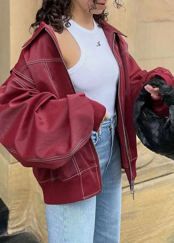 Drune | Weinroter Reißverschlussjacke