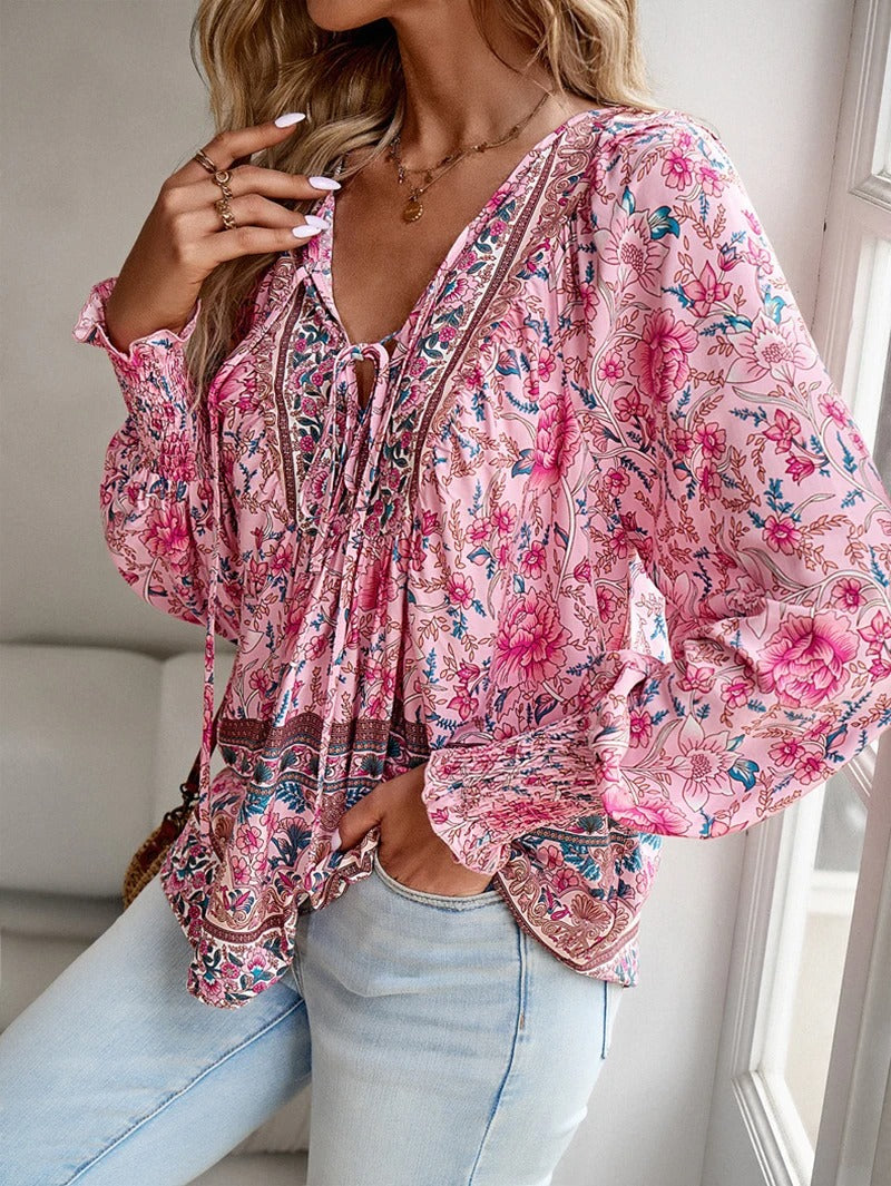 Drune | Lässiges Bedrucktes Langarmshirt mit V-ausschnitt für Einen Modischen Look