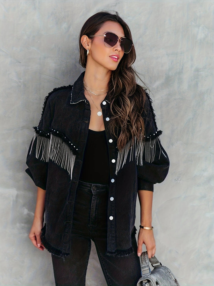 Drune | stilvolle Jeansjacke mit Fransen