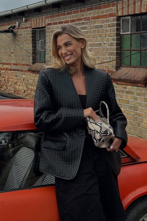 Drune | Hals Woven Leder Langarmjacke