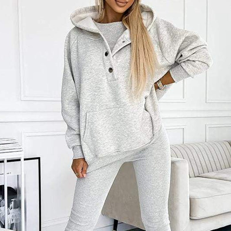 Drune | 3-teiliges Damen-Sportanzug mit lockerem Kapuzenpullover und Slim-Hosen