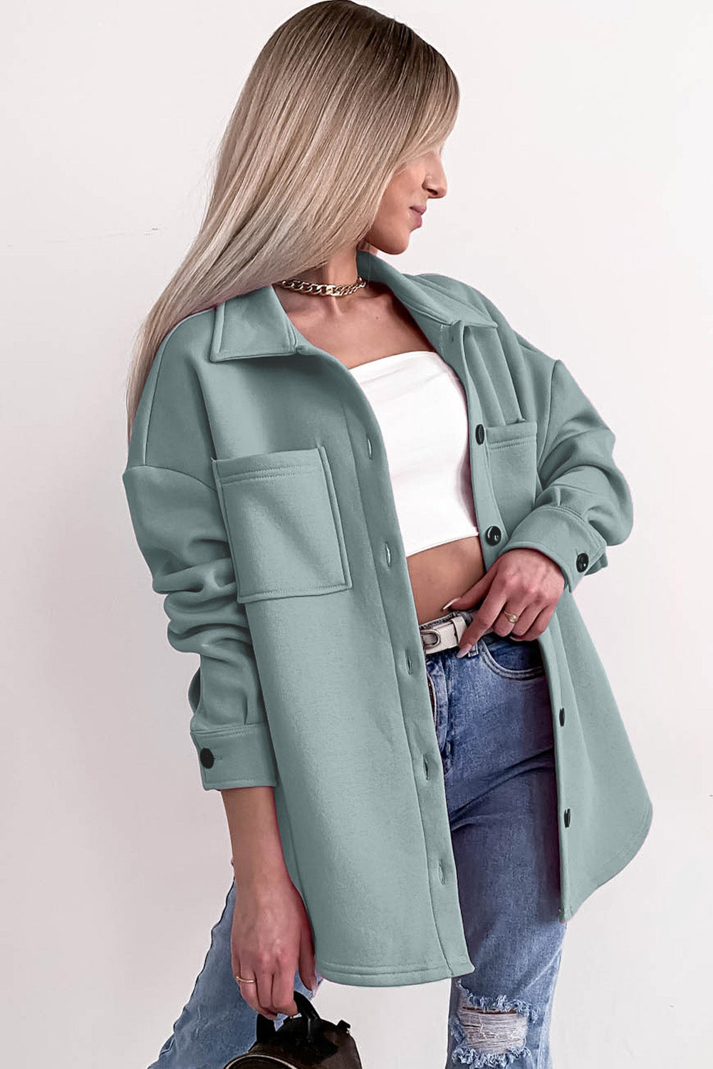 Drune | Oversized Hemdbluse mit Großen Taschen Polyester Minimalistisch und Stilvoll