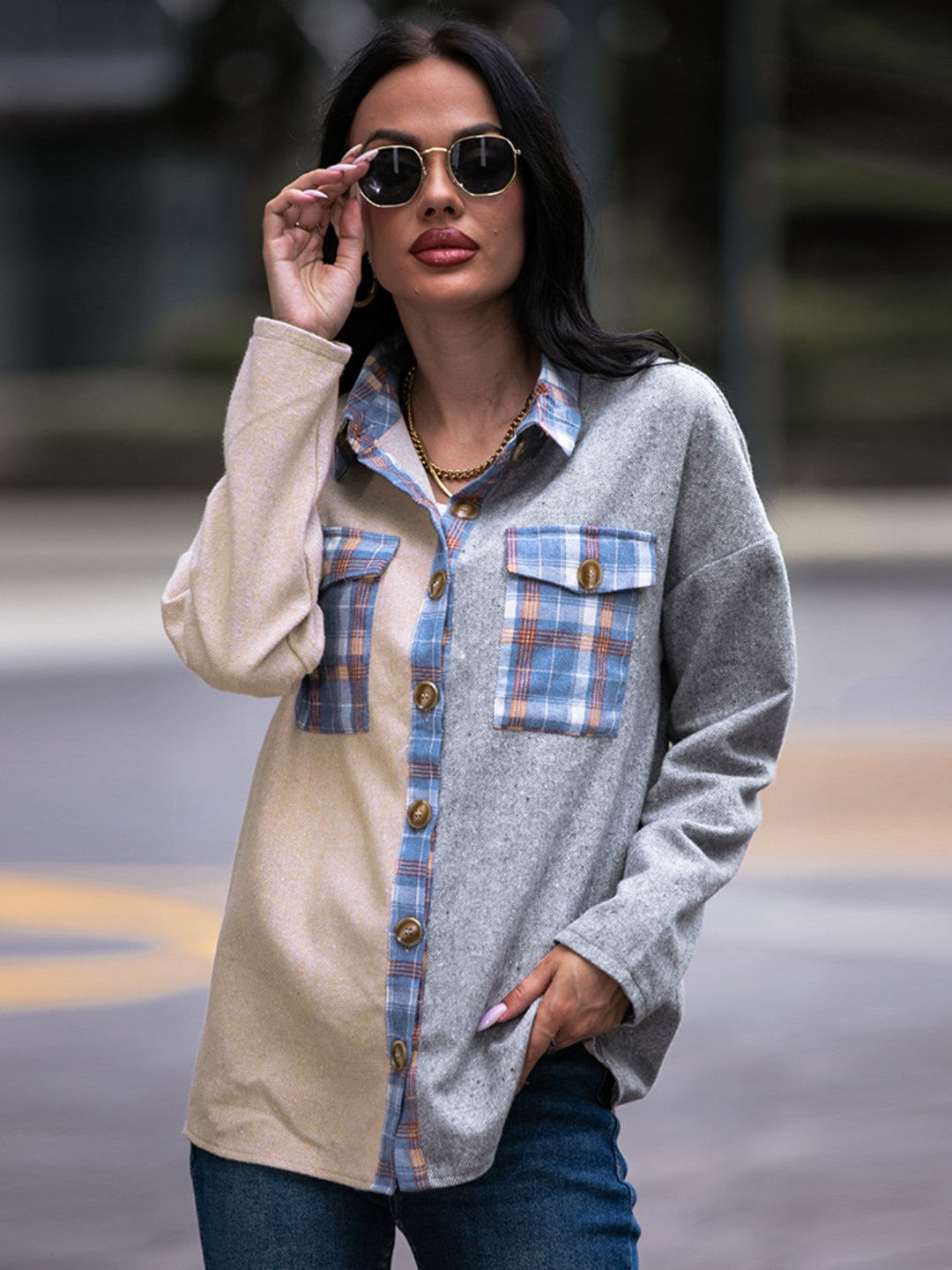 Drune | Karo Kontrast Drop Shoulder Shacket