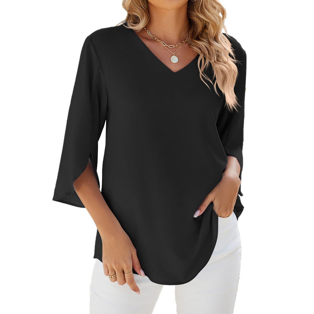 Drune | Lockeres Chiffon Blusentop Mit V-Ausschnitt