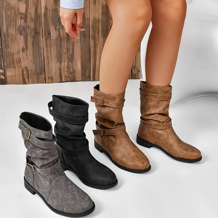 Drune | vintage schnalle strap western ankle boots für frauen