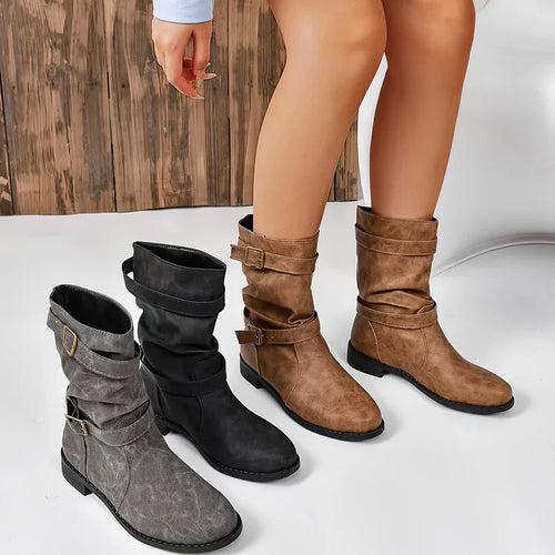 Drune | vintage schnalle strap western ankle boots für frauen