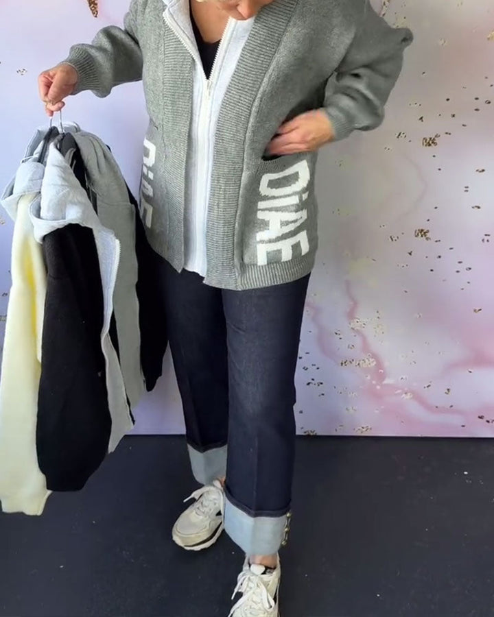 Drune | Langärmliger Pullover Mantel mit Buchstaben