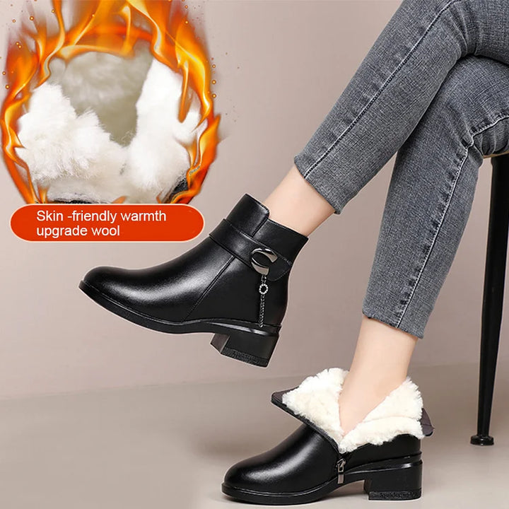 Drune | Damen Echtes Leder Metall Schnalle Samt Stiefel