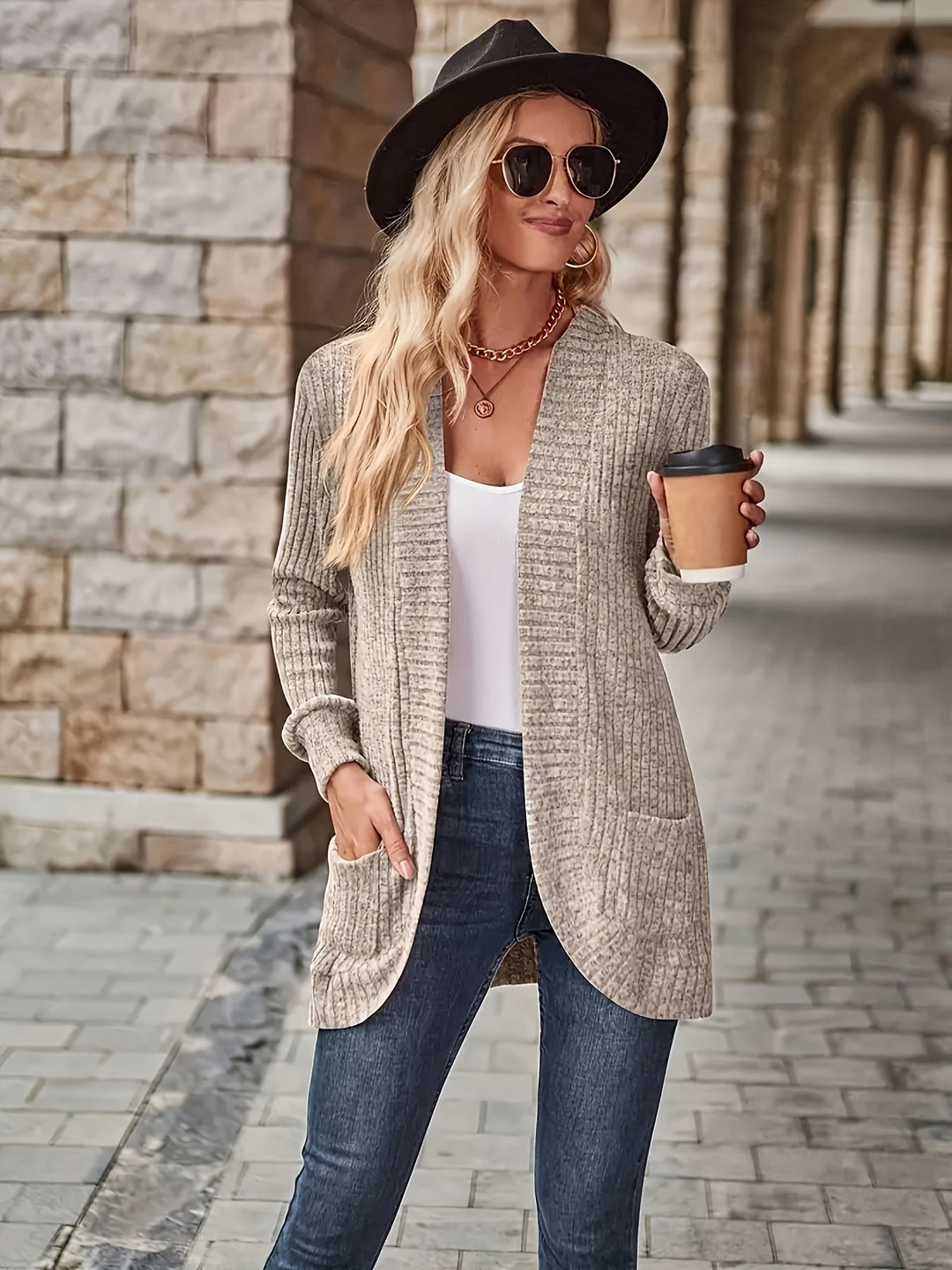 Drune | Damen Freizeit Strickfleeceweste Mit Langen Ärmeln