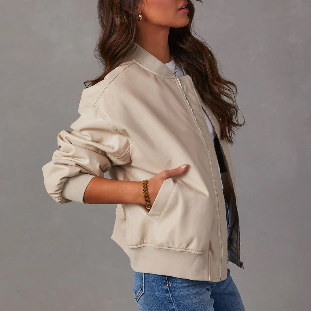 Drune | Baseballuniformjacke aus Leder-Motorradjacke mit langem Kleid-Lederjacke