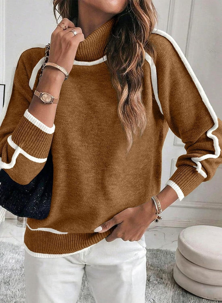Drune | Damen Rollkragenpullover mit kontrastierenden Nähten - lässiger Oversized-Pullover