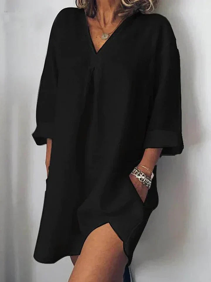 Drune | Leinenkleid V-ausschnitt & Halbarm