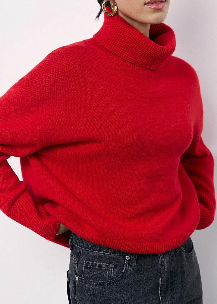 Drune | Übergroßer roter Rollkragen-Strickpullover