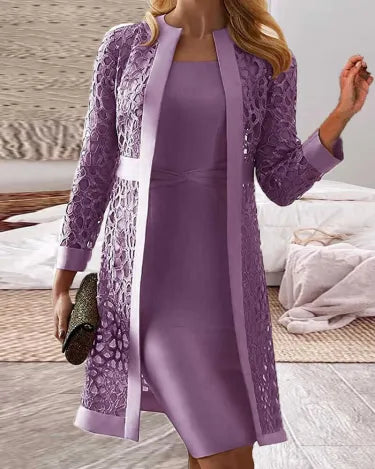 Drune | Damen Spitze Strickjacke Kleid Zweiteiliges Set