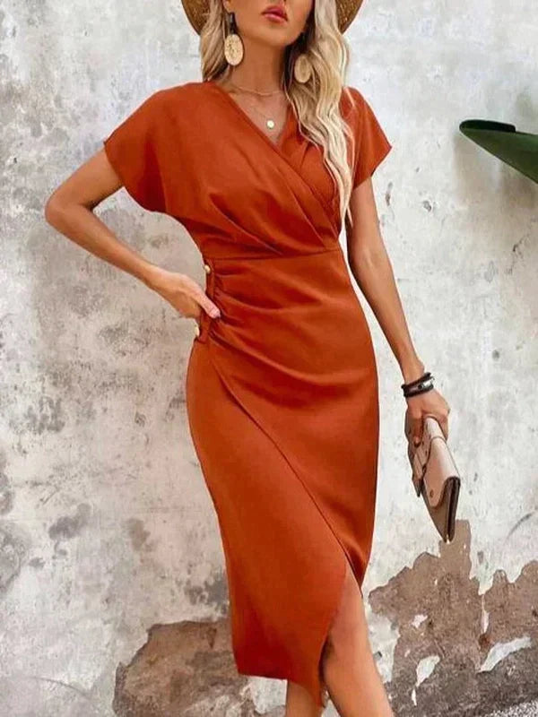 Drune | Midi-Kleid mit V-Ausschnitt und Schlitz