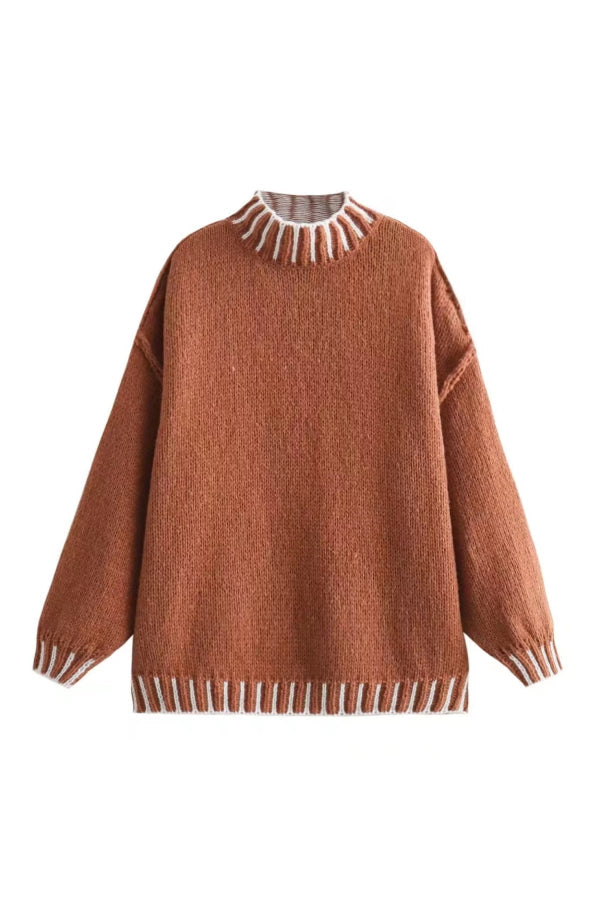 Drune | Cozy roll-neck sweater with color block pattern