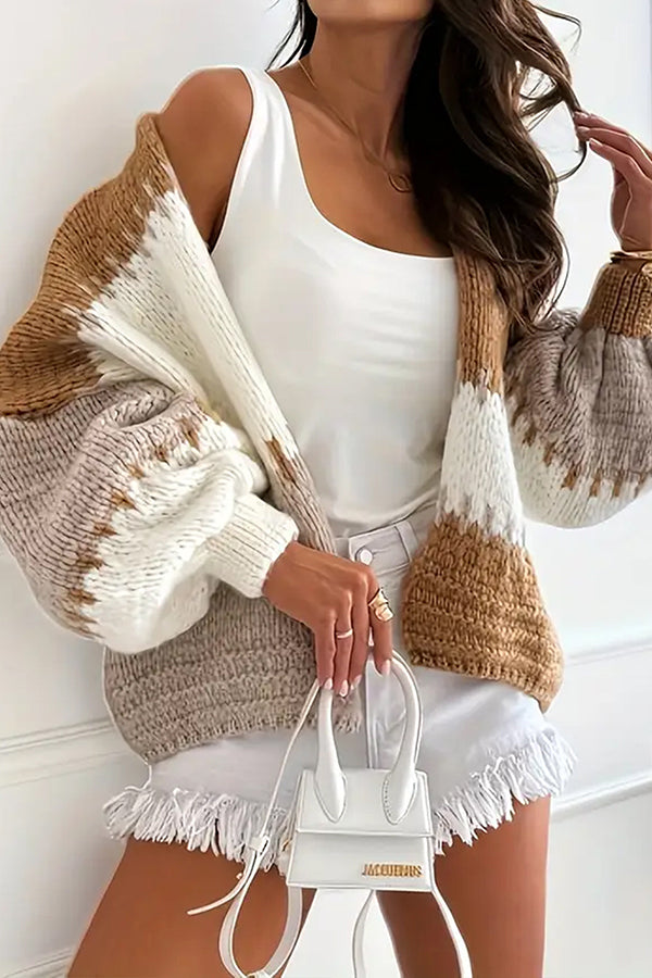 Drune | lässige Strickjacke mit Kontrastnaht-Detail