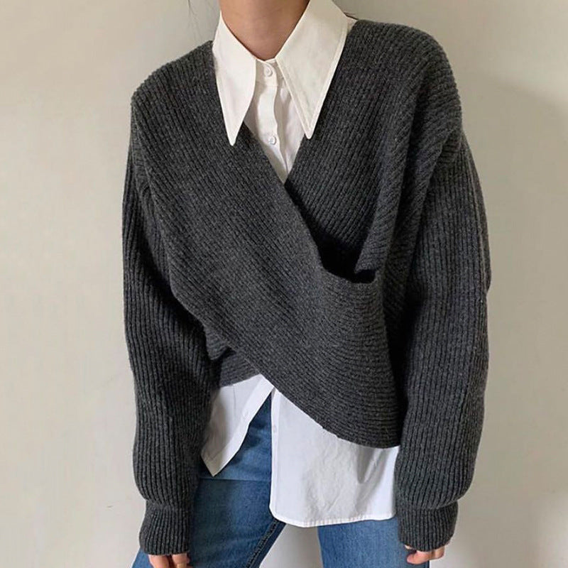 Drune | Rippstrick-cross-over-pullover Weich und Elegant Moderne Passform