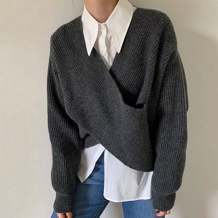 Drune | Rippstrick-cross-over-pullover Weich und Elegant Moderne Passform