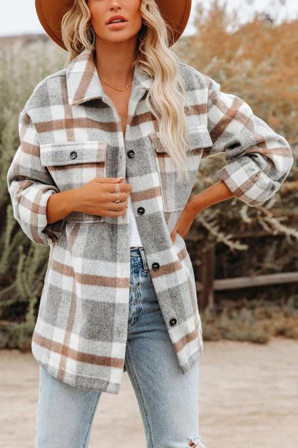 Drune | Karierte Jacke mit Taschen für Frauen