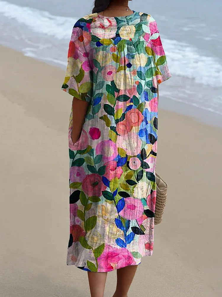 Drune | Fließendes Damenkleid mit Farbenfrohem Frühlingsblumendruck