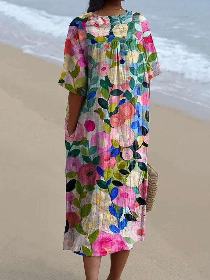 Drune | Fließendes Damenkleid mit Farbenfrohem Frühlingsblumendruck