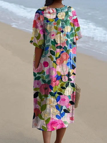 Drune | Fließendes Damenkleid mit Farbenfrohem Frühlingsblumendruck