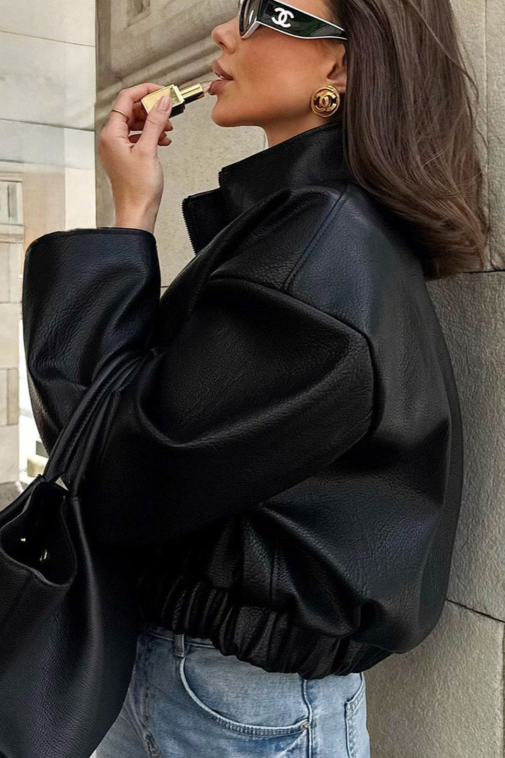 Drune | Schwarze PU-Lederjacke