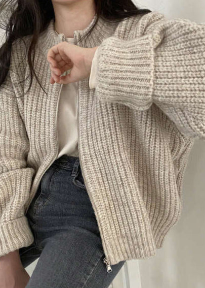 Drune | Reißverschluss Chunky Strickcardigan - Oversized Rippstrickjacke