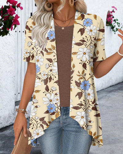 Drune | Bluse Fake Zweiteiler Blumenmuster