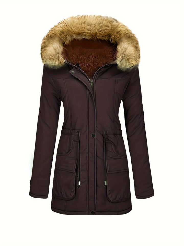 Drune | Fleece-Parka-Winterjacke mit veganer Fell-Kapuze für Damen - Perfekt für Outdoor-Aktivitäten
