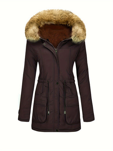 Drune | Fleece-Parka-Winterjacke mit veganer Fell-Kapuze für Damen - Perfekt für Outdoor-Aktivitäten