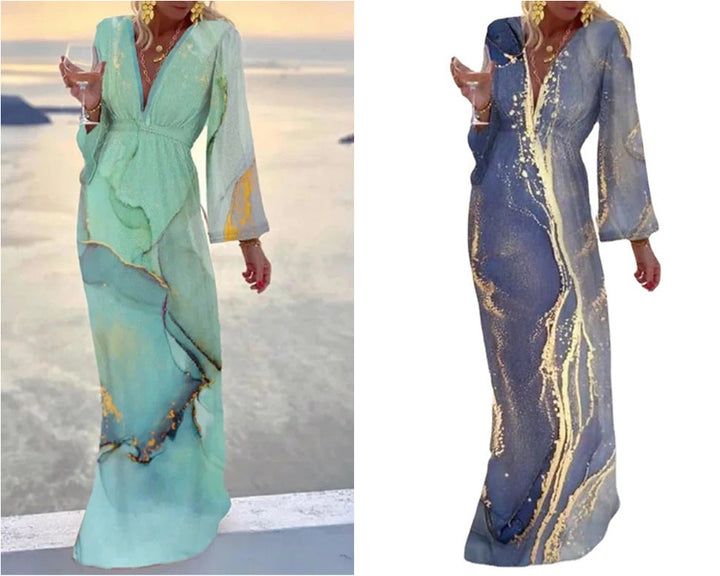 Drune | V-ausschnitt Chiffon Ärmel Taillierung Strandrock