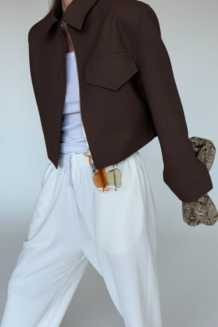 Drune | Länge Braune Reißverschlussjacke