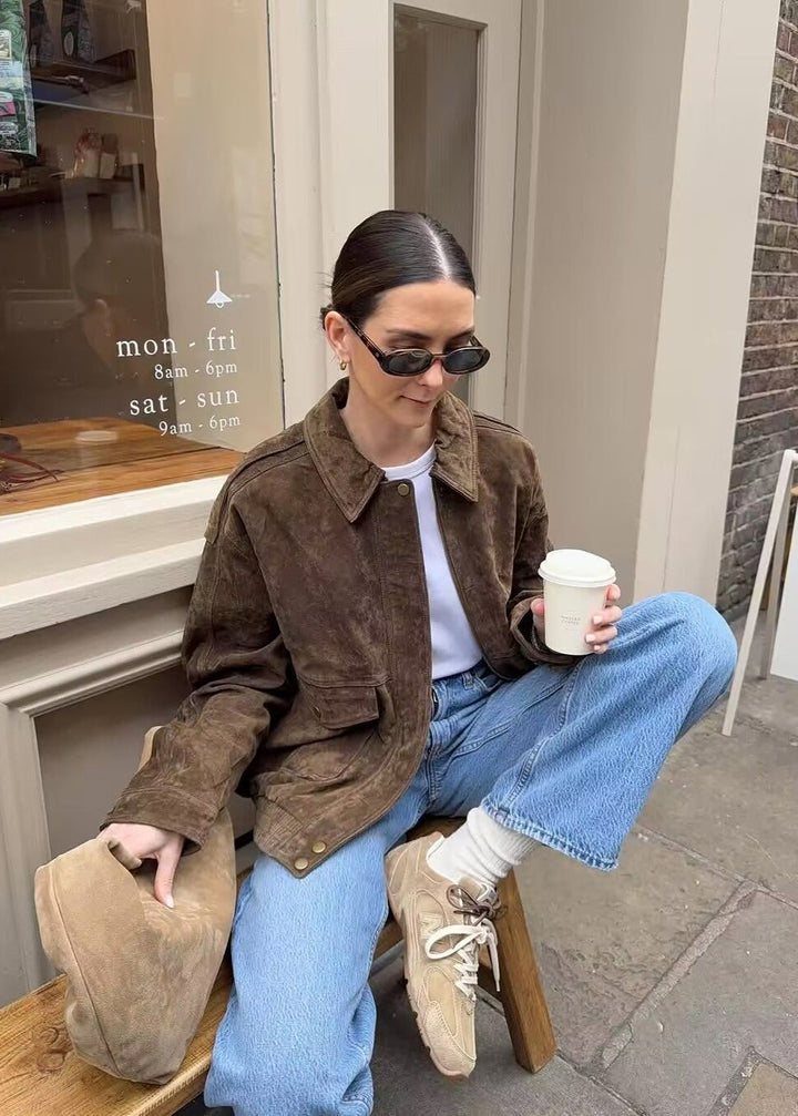 Drune | Effekt Oversized Jacke mit Fronttaschen – Braun