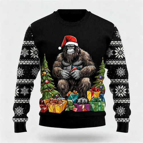 Drune | Lustiger Tier- & Weihnachtsgeschenke-Musterdesign - Schwarzer Holiday-Icon-Pullover