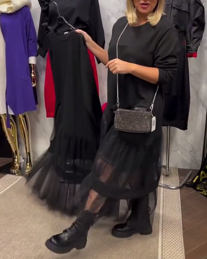 Drune | Kleid in Unifarbe mit Mesh Patchwork